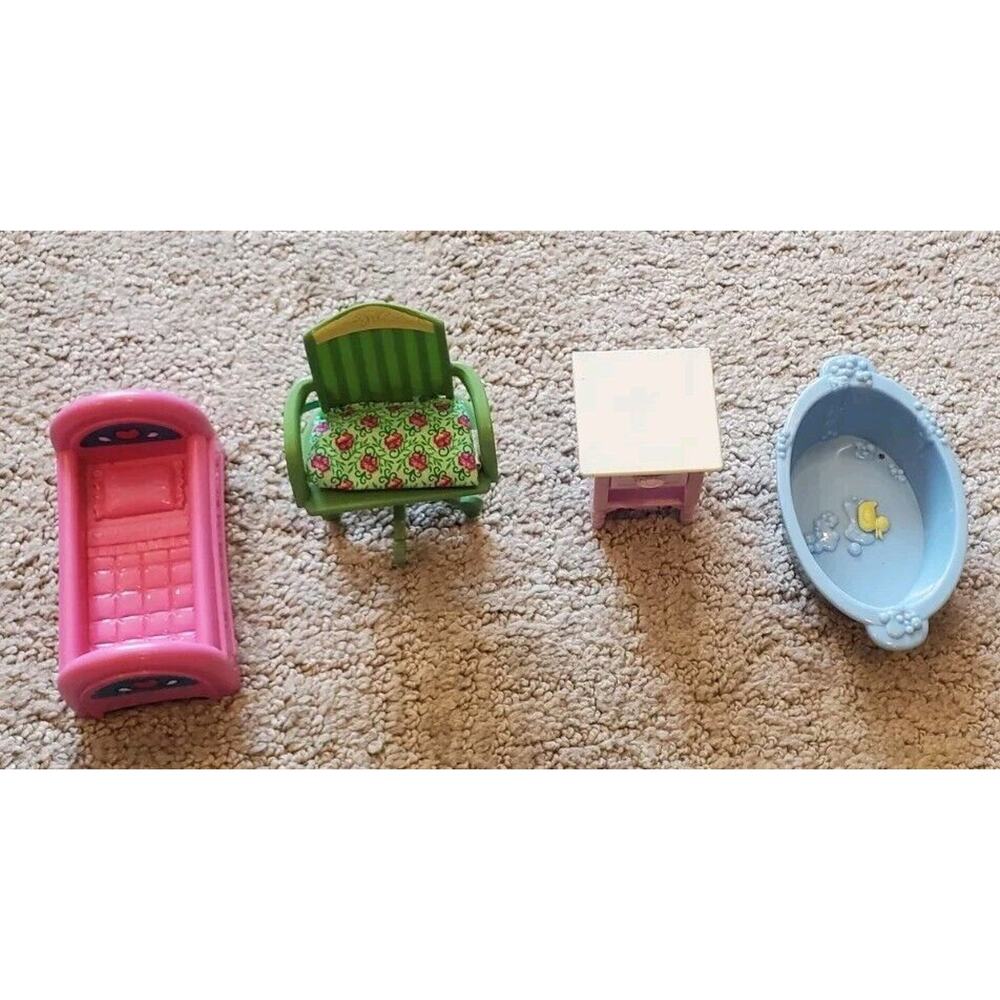 Dollhouse Furniture 4 Piece Bed Desk Chair Pet Bath Tub Nightstand Loving Family